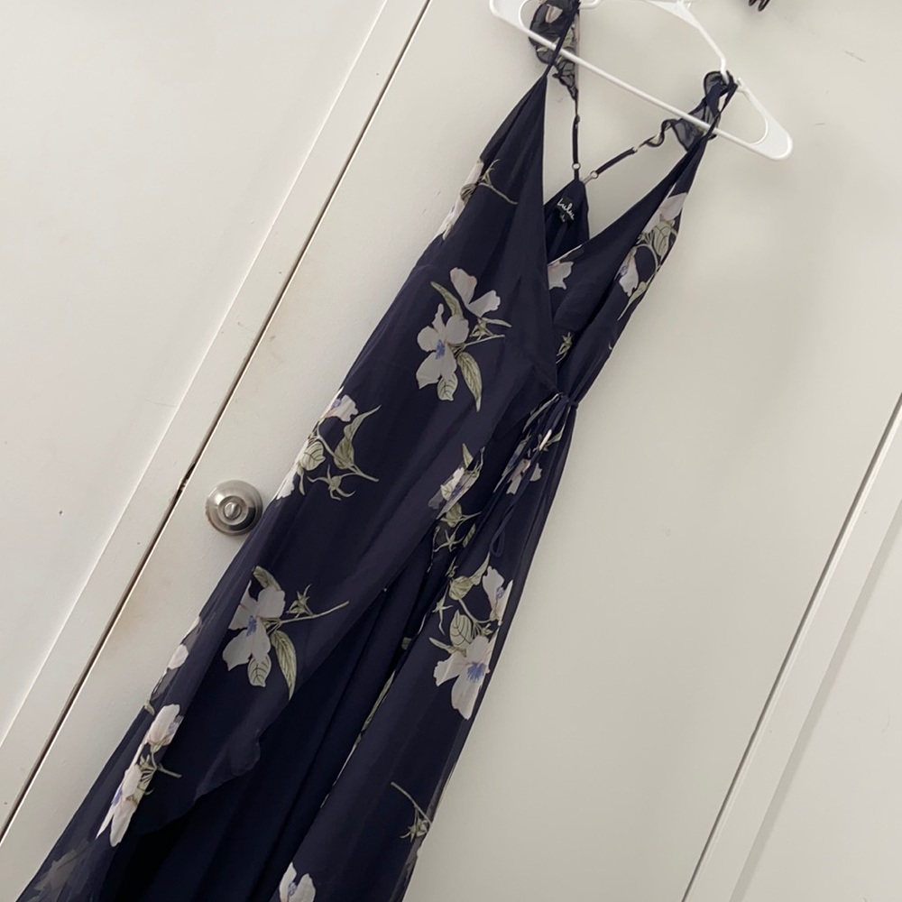 Lulus navy floral wrap dress
